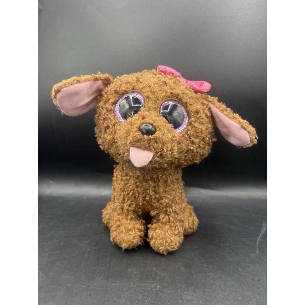 Ty Beanie Boos Maddie Brown Puppy Dog Plush 8” Pink Bow Glitter Eyes Retired